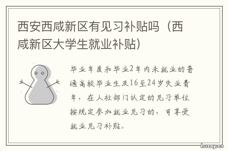 西安西咸新区有见习补贴吗