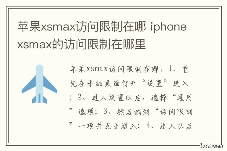 苹果xsmax访问限制在哪 苹果手机xsmax的访问限制功能在哪里