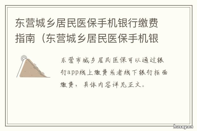 东营城乡居民医保手机银行缴费指南 东营城乡居民医保手机怎么缴费