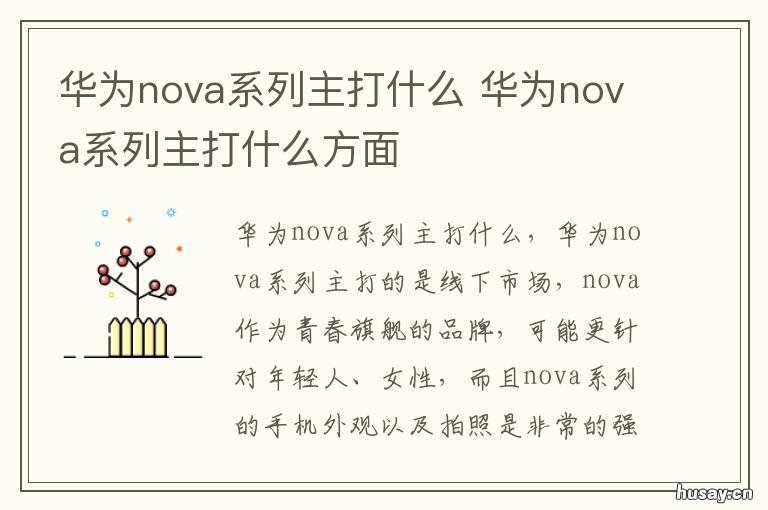华为nova系列主打什么 华为nova系列主打什么功能