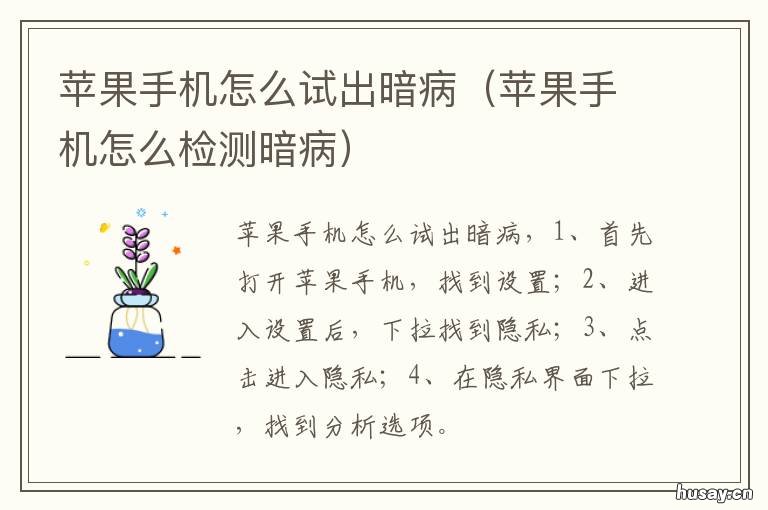 苹果手机怎么试出暗病 怎么检查苹果手机有没有暗病