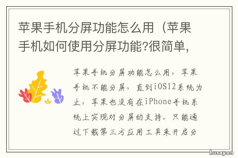 苹果手机分屏功能怎么用 苹果手机分屏功能怎么使用