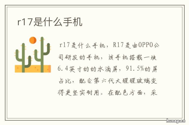 r17是什么手机 R17是什么牌子的手机