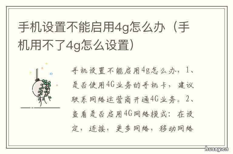 手机设置不能启用4g怎么办 手机用不了4g网络是不是设置了什么