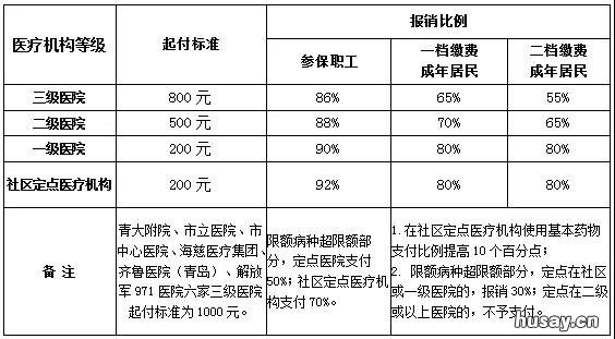 青岛门诊慢特病的起付标准和报销比例 青岛市慢病