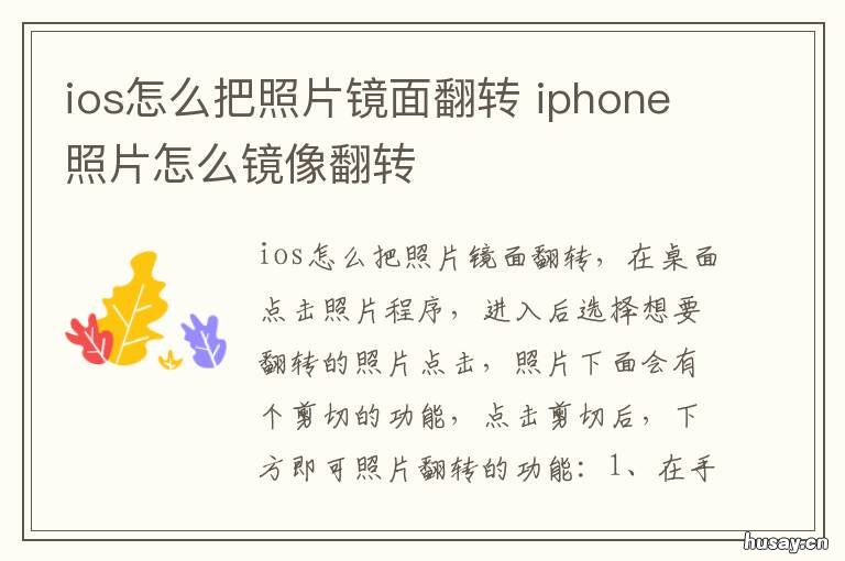 ios怎么把照片镜面翻转 ios怎么把照片镜面翻转成照片