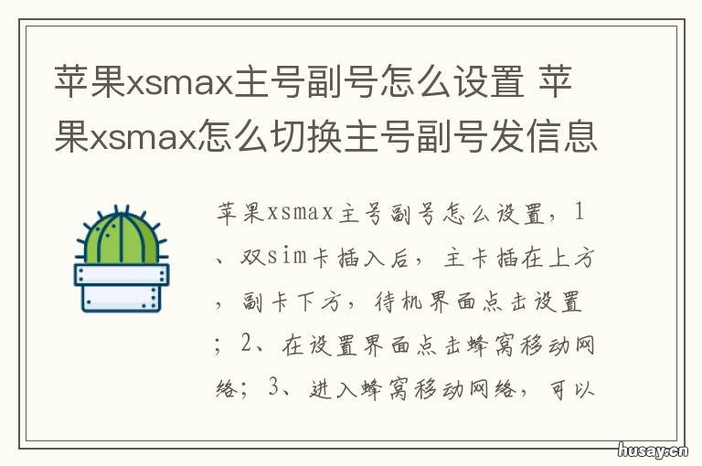 苹果xsmax主号副号怎么设置 苹果xsmax更改主副号
