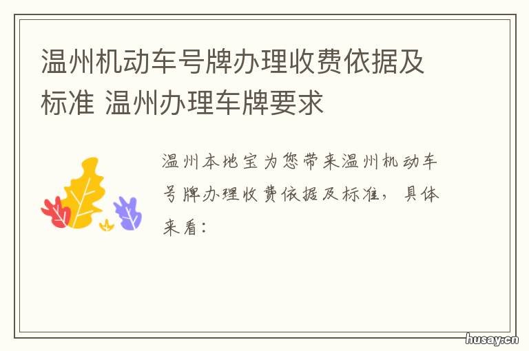 温州机动车号牌办理收费依据及标准 温州车牌申请条件