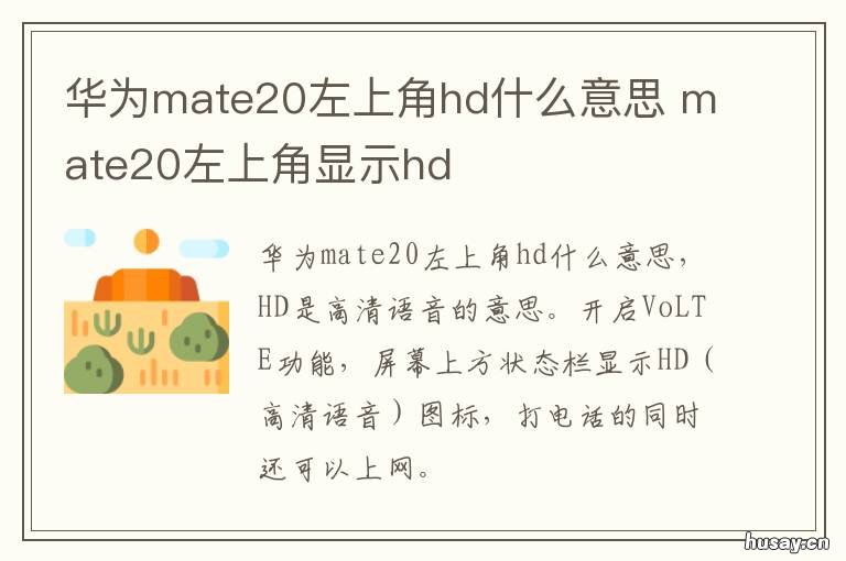 华为mate20左上角hd什么意思