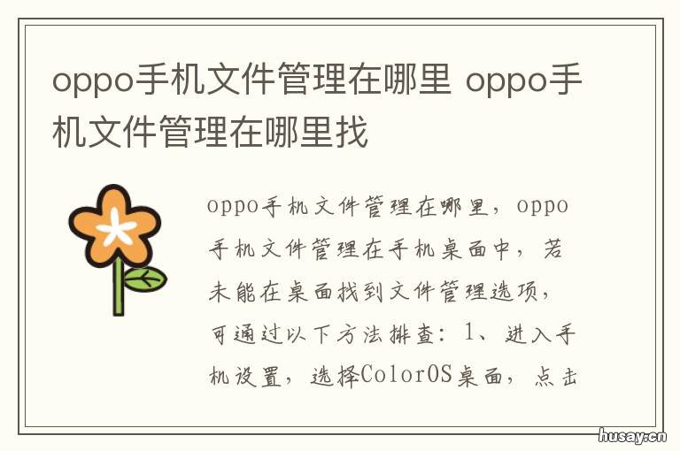 oppo手机文件管理在哪里 OPPO手机的文件管理在哪?