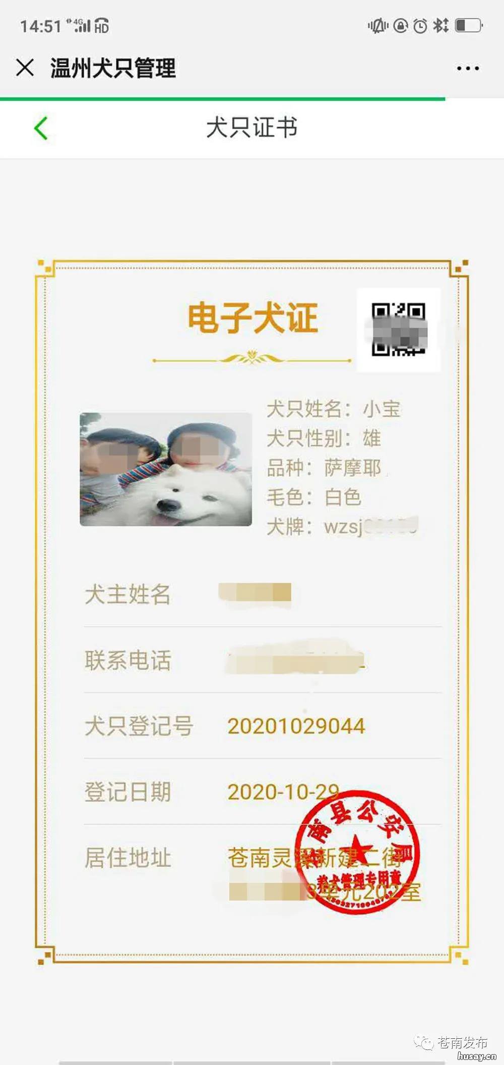 温州电子狗证长什么样 温州狗证哪里办