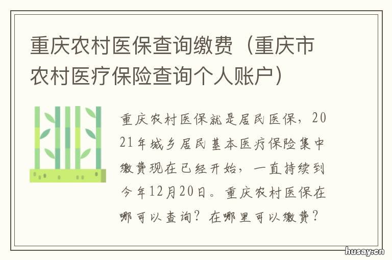 重庆农村医保查询缴费 重庆农村医保网上查询
