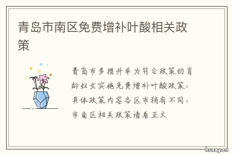 青岛市南区免费增补叶酸相关政策