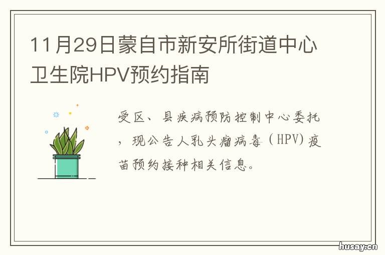11月29日蒙自市新安所街道中心卫生院HPV预约指南 蒙自县新安所