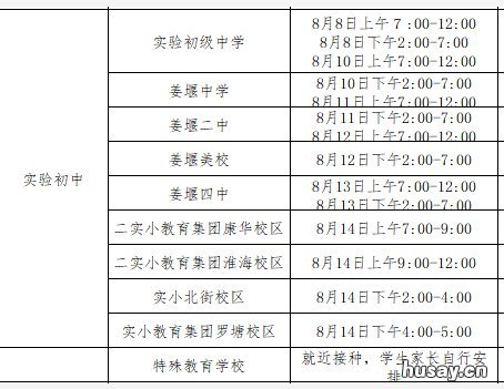 姜堰区青少年新冠疫苗各大学校接种时间安排一览表 姜堰新冠疫苗接种点2021年6月9日