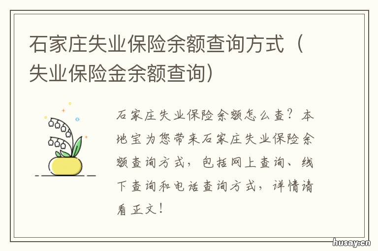 石家庄失业保险余额查询方式 石家庄市失业保险局电话