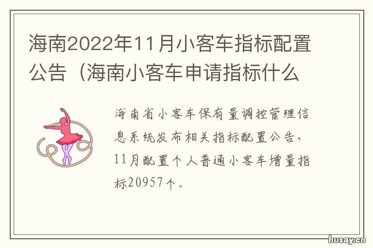 海南11月小客车指标配置公告 海南省小客车摇号政策