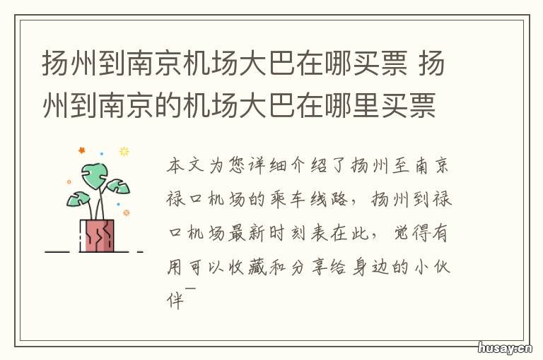 扬州到南京机场大巴在哪买票 扬州到南京机场专线大巴车票可以预定吗?