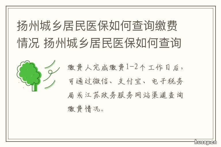 扬州城乡居民医保如何查询缴费情况 扬州居民医保怎么办理