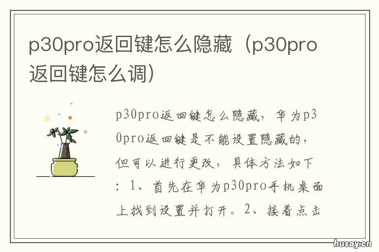 p30pro返回键怎么隐藏 华为p30pro下边的返回键可以隐藏吗