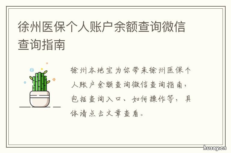 徐州医保个人账户余额查询微信查询指南 徐州医保查询个人缴费查询