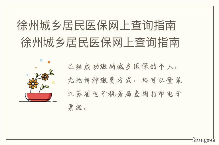 徐州城乡居民医保网上查询指南 徐州城乡居民医疗保险查询官网