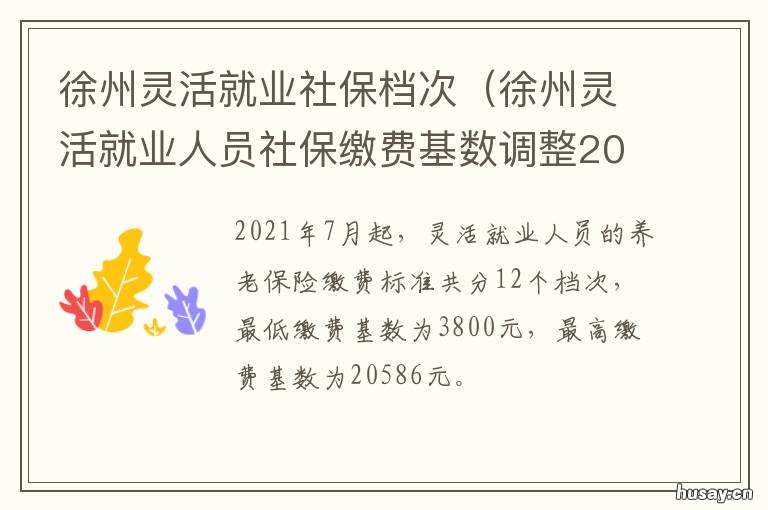 徐州灵活就业社保档次 徐州灵活就业人员社保补贴