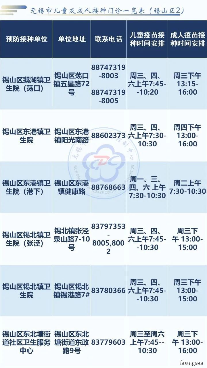 无锡市锡山区疫苗接种门诊一览表 无锡医院接种疫苗