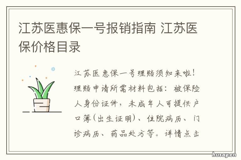 江苏医惠保一号报销指南 江苏医保价格目录