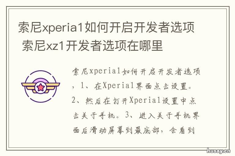索尼xperia1如何开启开发者选项 索尼xz1开发者选项在哪里