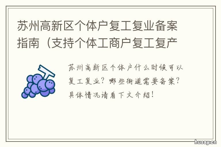 苏州高新区个体户复工复业备案指南 苏州企业复工