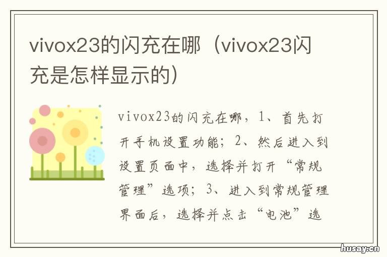 vivox23的闪充在哪 vivox23的闪充在设置里的哪