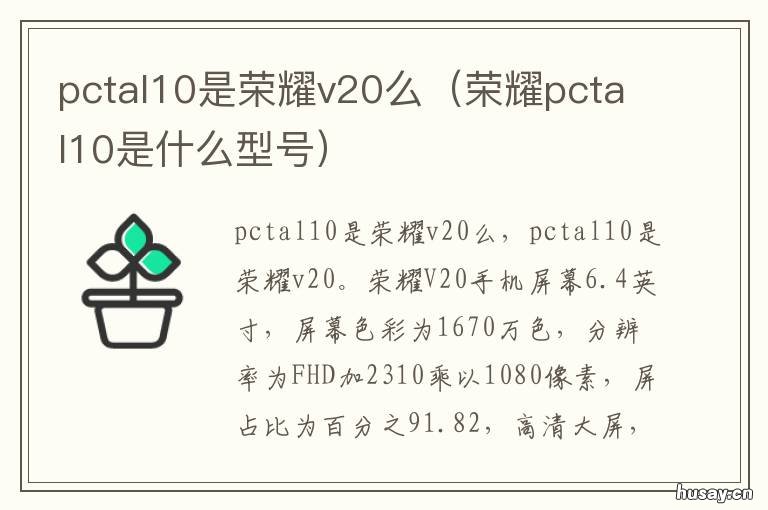 pctal10是荣耀v20么