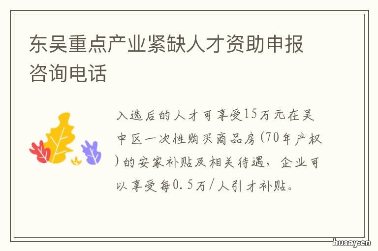 东吴重点产业紧缺人才资助申报咨询电话 东吴企业高层次人才资助计划实施细则