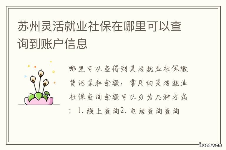 苏州灵活就业社保在哪里可以查询到账户信息 苏州灵活就业社保在哪里可以查