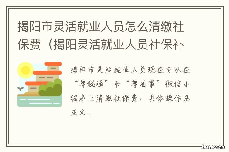 揭阳市灵活就业人员怎么清缴社保费 揭阳市灵活就业人员怎么清缴社保