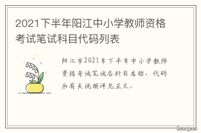 2021下半年阳江中小学教师资格考试笔试科目代码列表 阳江市教师资格证