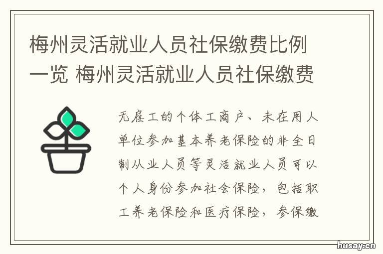 梅州灵活就业人员社保缴费比例一览 梅州社保缴费标准灵活就业