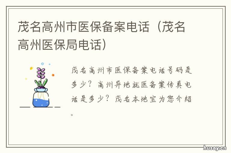 茂名高州市医保备案电话 茂名医保局备案电话