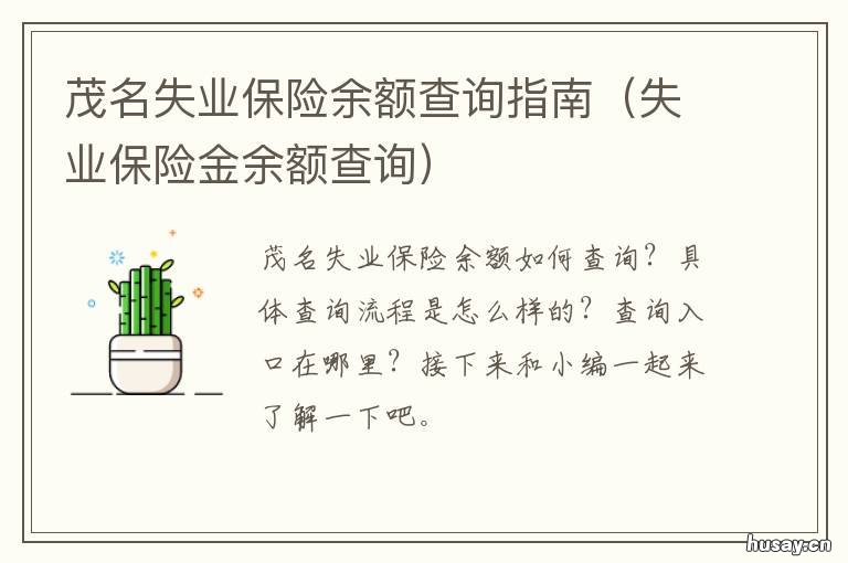 茂名失业保险余额查询指南 失业保险明细查询
