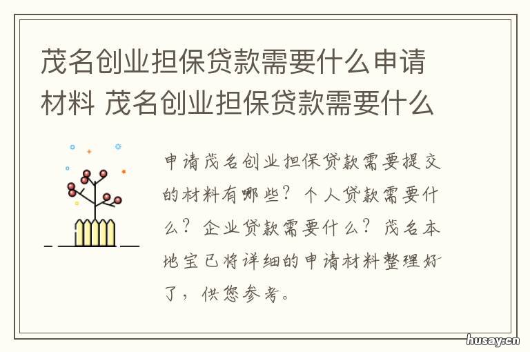 茂名创业担保贷款需要什么申请材料 茂名创业担保贷款需要什么申请