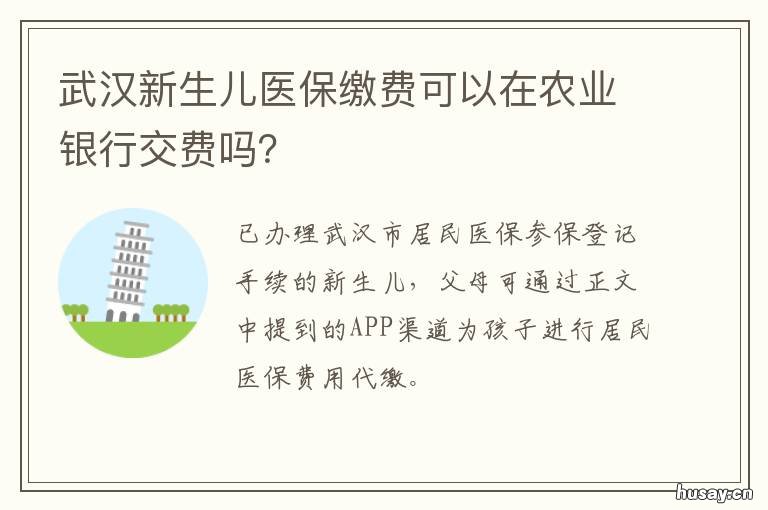 武汉新生儿医保缴费可以在农业银行交费吗? 武汉新生儿医保如何缴费