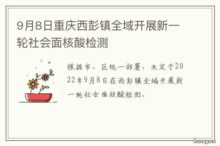 9月8日重庆西彭镇全域开展新一轮社会面核酸检测 重庆西彭最新规划