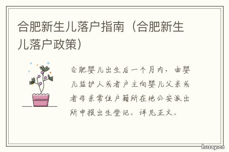 合肥新生儿落户指南 合肥新生儿落户指南最新