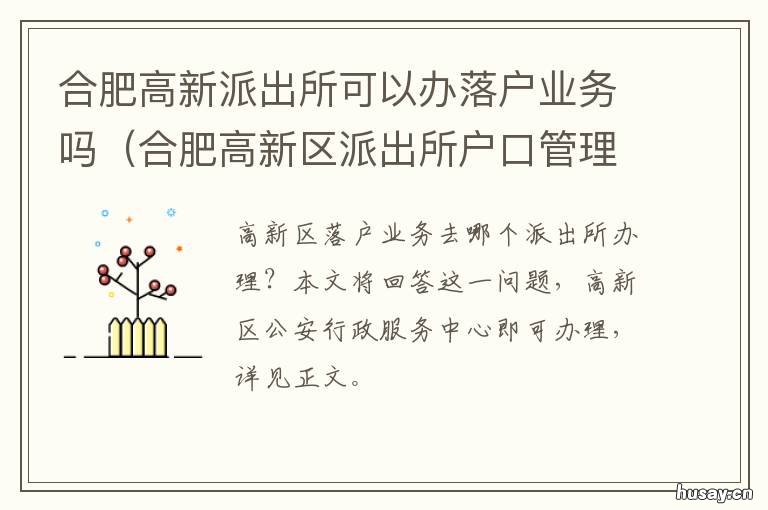 合肥高新派出所可以办落户业务吗 合肥高新区派出所户籍