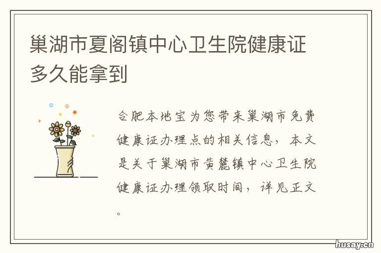 巢湖市夏阁镇中心卫生院健康证多久能拿到 巢湖市夏阁镇中心卫生院地址