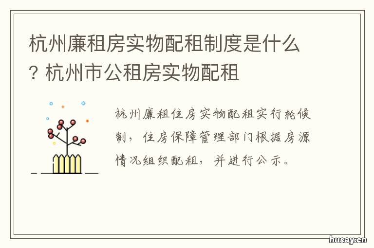 杭州廉租房实物配租制度是什么? 杭州廉租房实物配租制规定