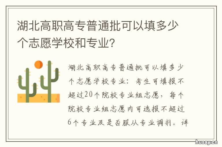湖北高职高专普通批可以填多少个志愿学校和专业? 湖北省高职高专普通批