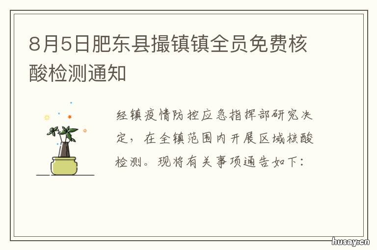 8月5日肥东县撮镇镇全员免费核酸检测通知 肥东县撮镇镇镇长