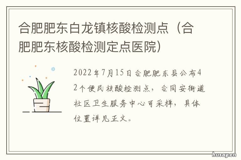 合肥肥东白龙镇核酸检测点 合肥肥东核酸检测